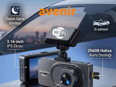 AVENİR ARAÇ KAMERASI 3 KAMERALI WİFİLİ ARAÇ KAMERASI 256 GB HAFIZA KART DESTEKLİ 16 İNÇ KAMERA