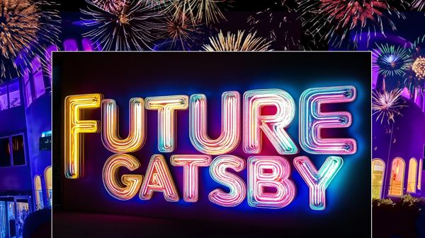 Neon sign for Future Gatsby mansion party at Bel-Air.