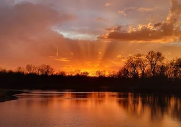 Scenic sunset at sunlit retreat center