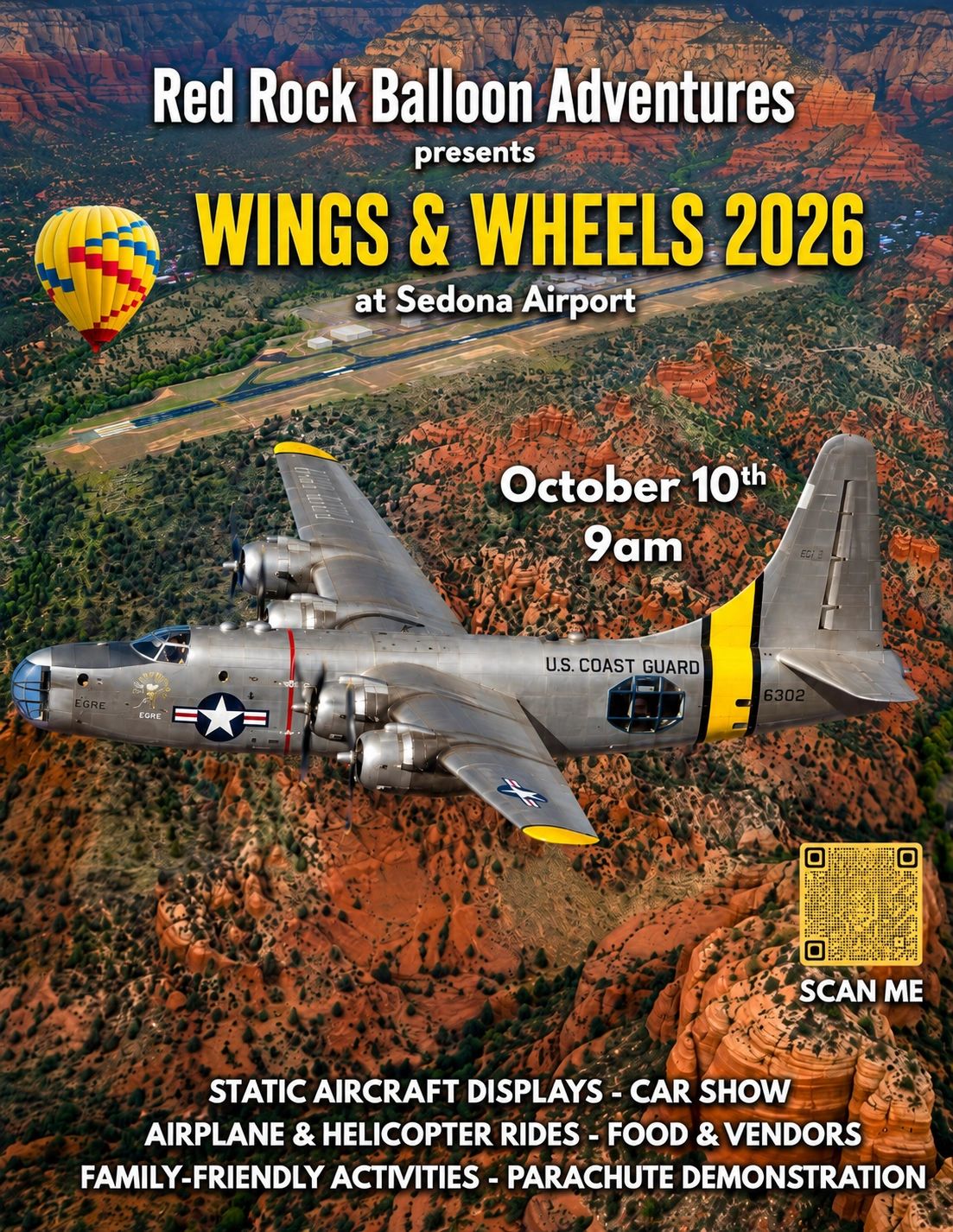 Sedona Airport
Wings & Wheels '26
Static Aircraft Displays
Classic Car Show
Family Fun
10 Oct 2026