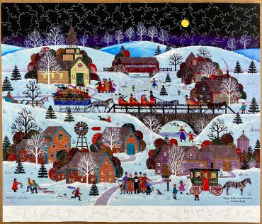 Jingle Bells and Carolers by Jane Wooster Scott, hand-cut wooden jigsaw puzzle