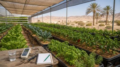 Protected growing beds with salinity and shade planning for UAE desert crops