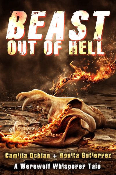 Wolf skull with fiery chain, cover for Beast Out Of Hell novella