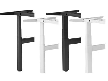 Four metal table legs in black and white colors arranged side by side.