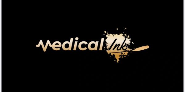 Logo reading Medical Ink with ink splatter and pen.