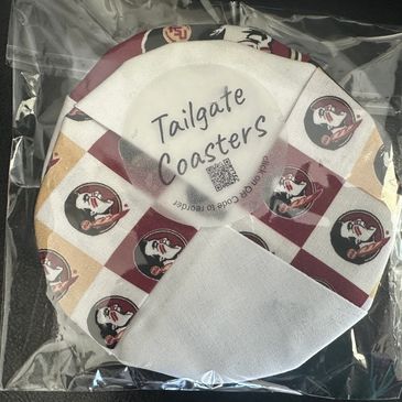 Pack of tailgate coasters featuring Florida State Seminoles logos.
