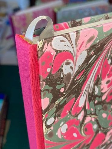 Detail of a hand marbled handmade artists book