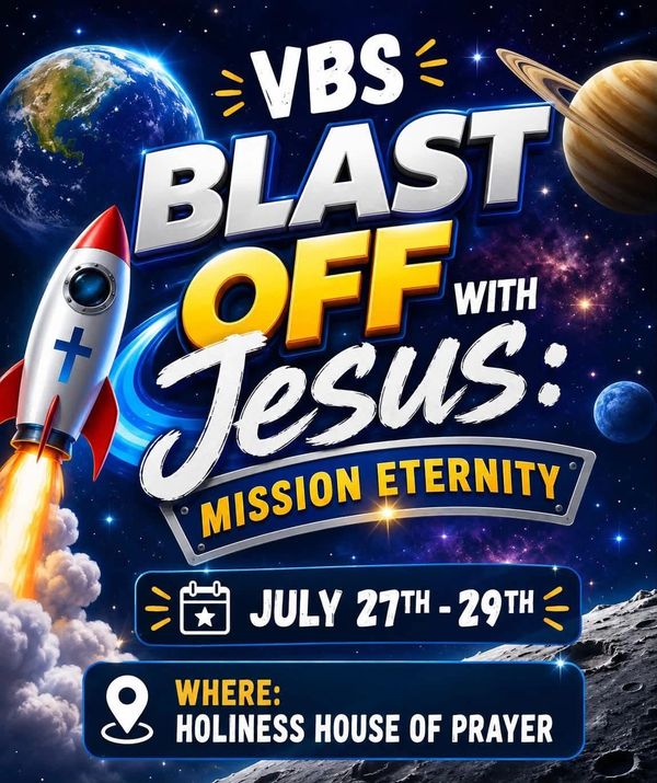 VBS Blast Off with Jesus event flyer with space theme.