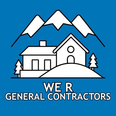 We R General Contractors logo featuring a house and Colorado mountains.
