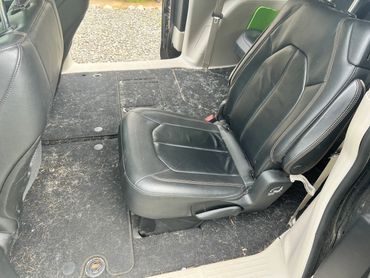 Vehicle interior with significant hair and mold growth due to water leak.