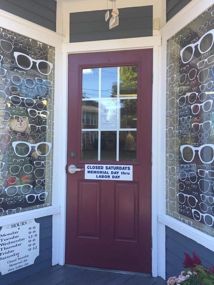 Vinyl graphics applied as window graphics for storefront of optician in Millbury, MA