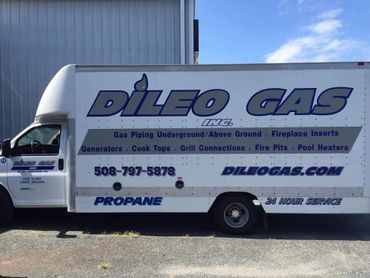 Box truck lettering with vinyl graphics. Dileo Gas, Worcester, MA