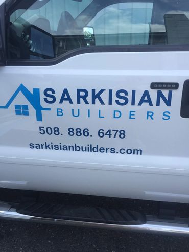 Truck lettering with vinyl graphics. Sarkisian Builders, Holden, MA