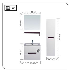 Set Mobilier Baie MDF Suspendat Dulapior Lateral 600 LUC Oglinda etajera lavoar soft close