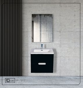 SET Mobilier Baie Negru MDF 600 soft close sertar oglinda black suspendat