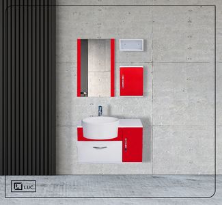 SET Mobilier Baie Alb Rosu suspendat MDF Modern 800 dulapior usa oglinda