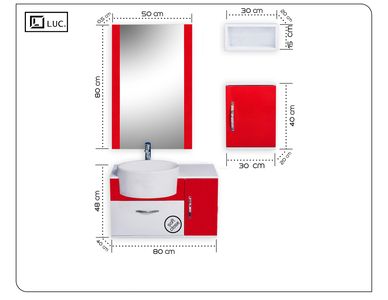 SET Mobilier Baie Alb Rosu suspendat MDF Modern 800 dulapior usa oglinda