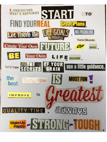 A collage poem-taking phrases from magazines and creating a positive message.