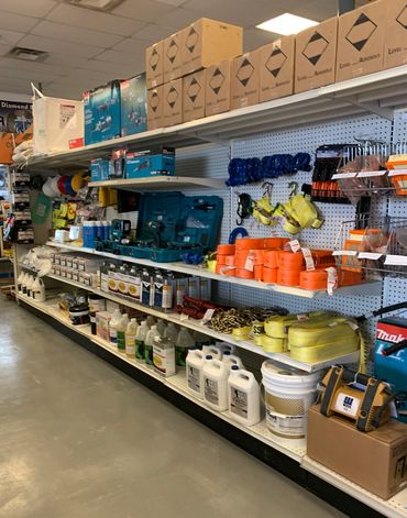 Concrete and masonry supplies on store shelves