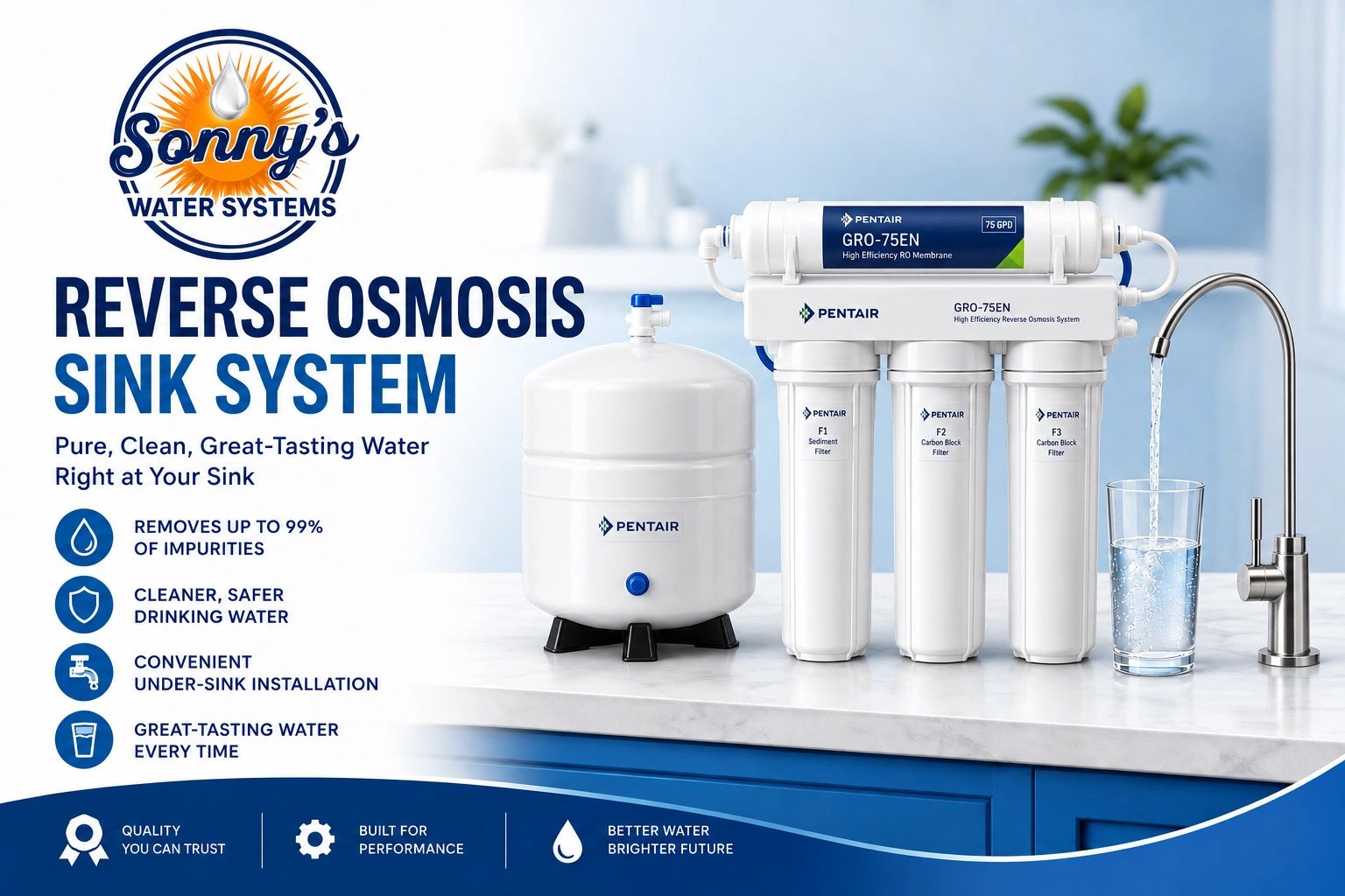 Sonny's Reverse Osmosis Sink System for pure water.