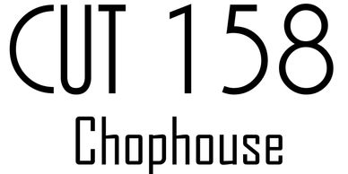 Logo of CUT 158 Chophouse restaurant in black text on white background.