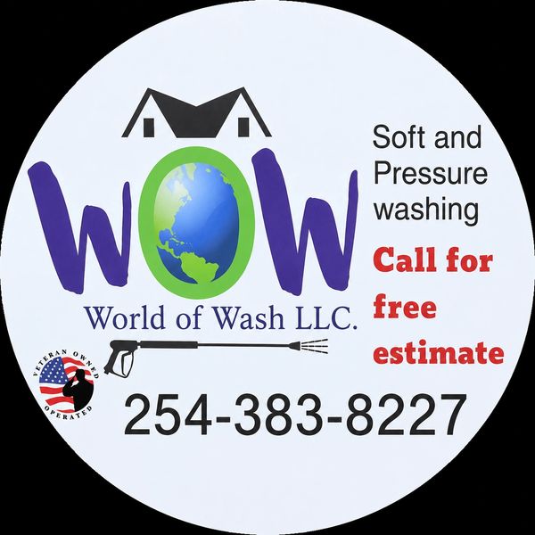 Logo for World of Wash LLC offering soft and pressure washing.