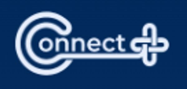 A blue logo with the word 'Connect' and a stylized plus symbol.