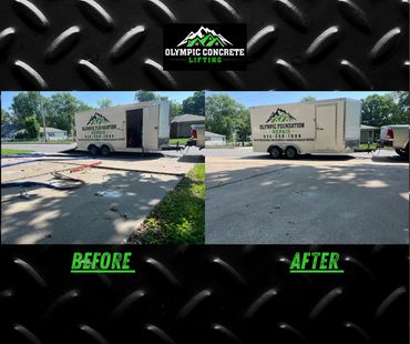 Before and after photos of a concrete repair job by Olympic Concrete Lifting in Roland Park, KS