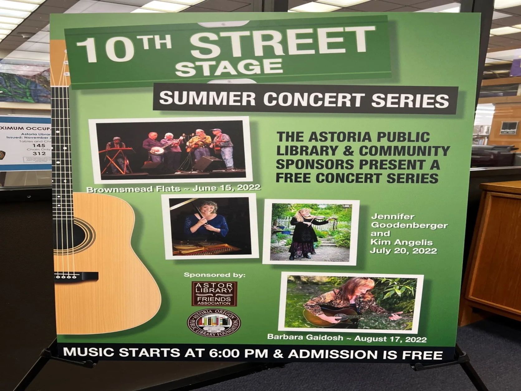 Promotional poster for the Astoria Public Library's Summer Concert Series