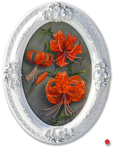 Tiger Lillies in a white antique frame