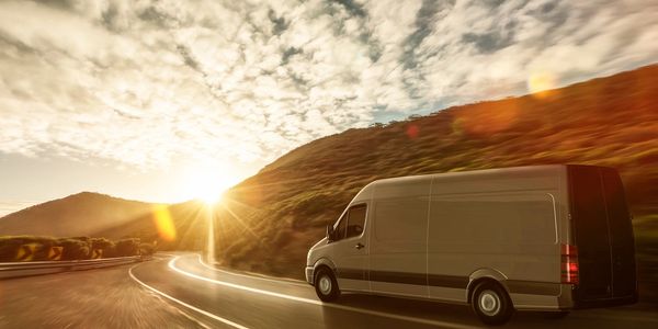 Delivery van on a country road