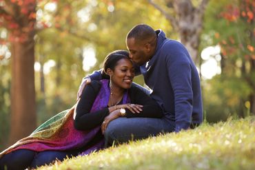 Atlanta photography, portrait, black couple, African American, kiss, engagement, outdoor, pose, love