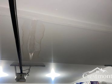 Garage ceiling showing water damage and stains around a garage door opener. The homeowner contacted us for a quick repair, and the problem was professionally resolved.