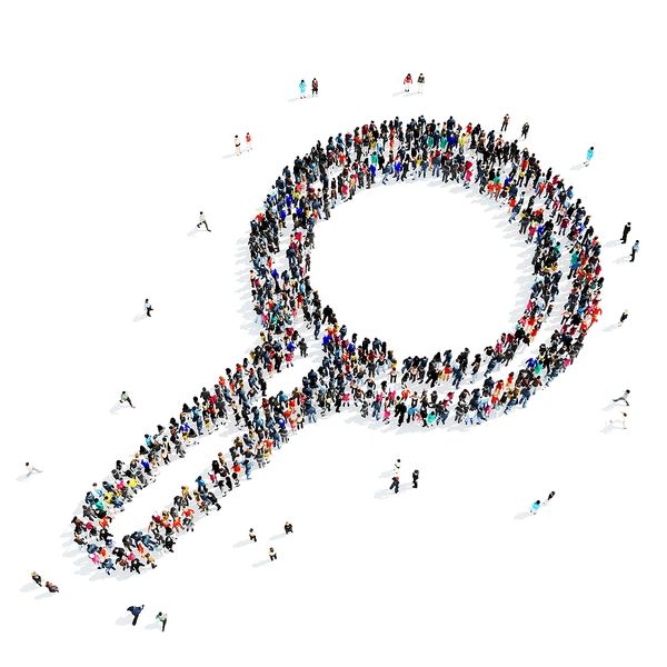 Group of people creating an image of a magnifying glass signifying searching for a missing person