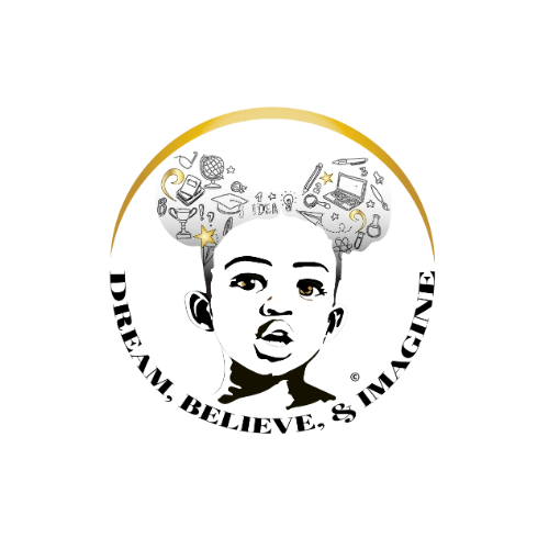 Logo of a child's head with educational icons and the phrase 'Dreams, Believe, Is Imagine'.