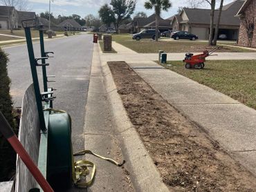 Grass removed sidewalk to sod install
