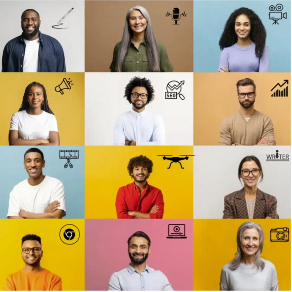 Team of people smiling as employees