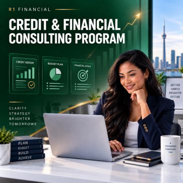 Woman working on laptop for financial consulting program.