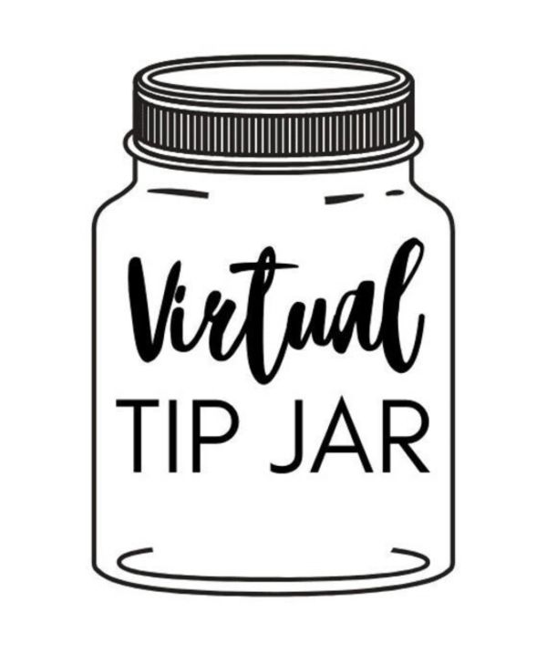 Illustration of a jar labeled 'Virtual Tip Jar'.