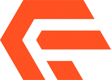 Stylized orange and black geometric logo forming interlocking shapes.