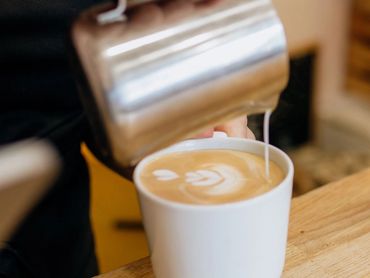 Enjoy an artisan coffee with organic milk from Mossgiel at Gilmartins Café in Stewarton.