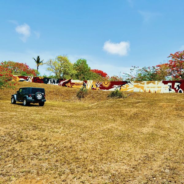 Marco Caridad painting a community mural in Vieques, Puerto Rico.