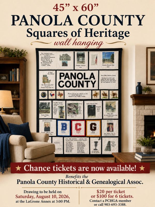 Panola County heritage quilt raffle poster.