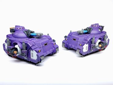 Example of completed Emperors children tanks painted Purple and white.