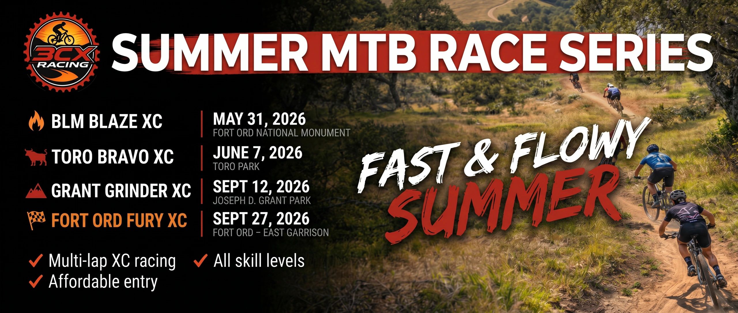 Summer MTB race series with four events from May to September 2026.