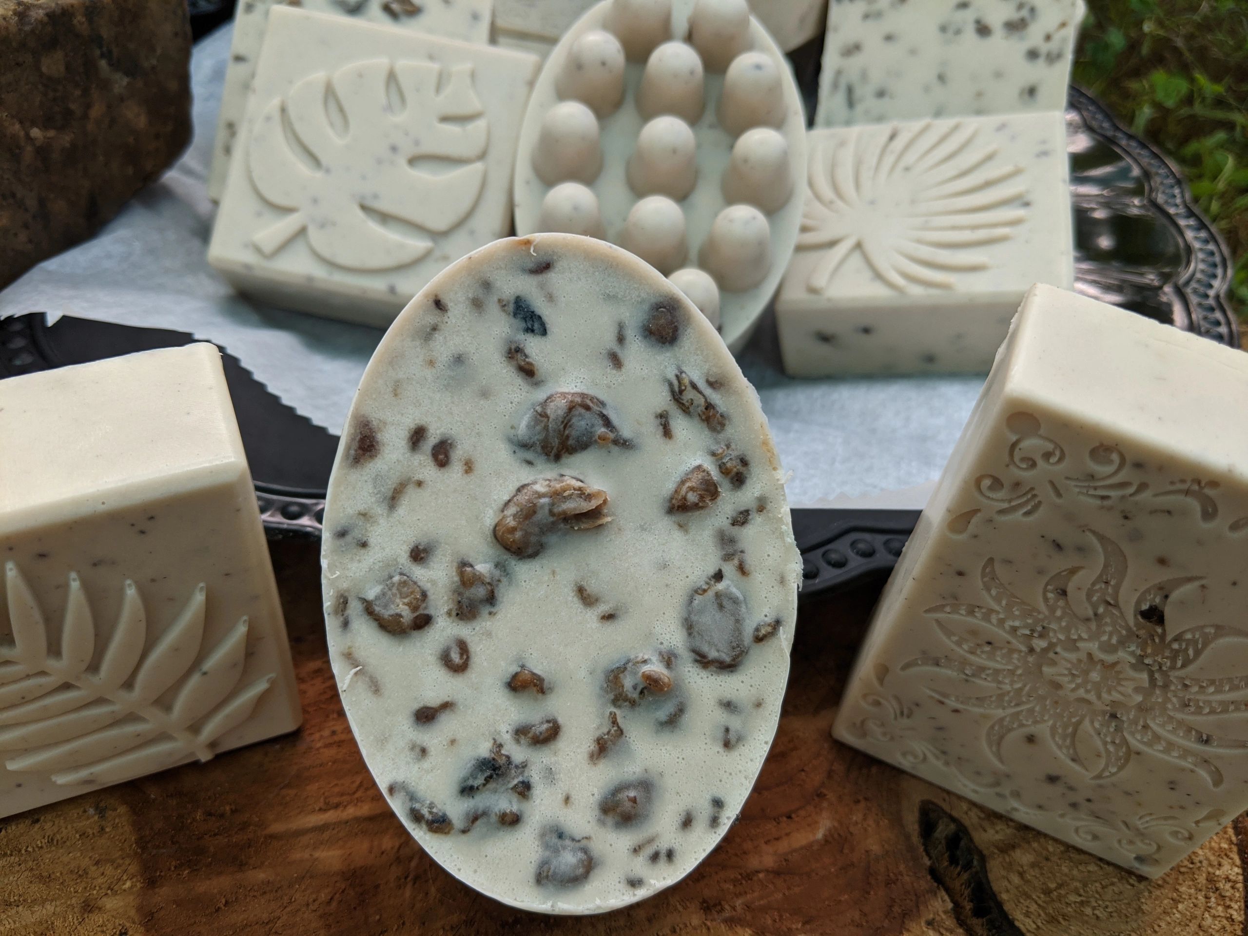 african black shampoo bars on wood