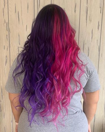 Split purple/pink haircolor