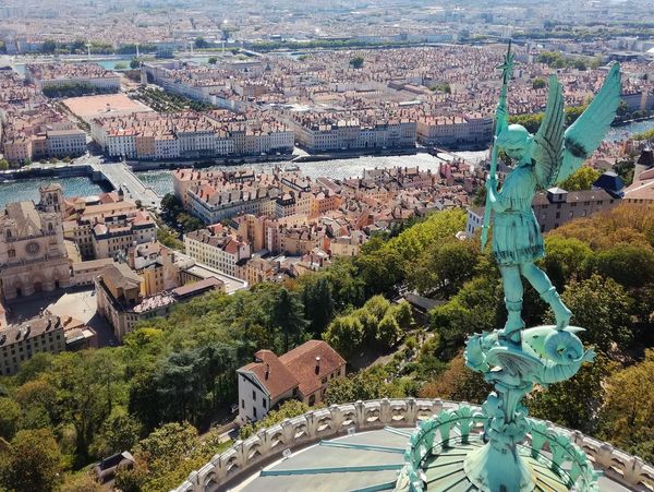 Aerial view of Lyon France & Rhone River cruise