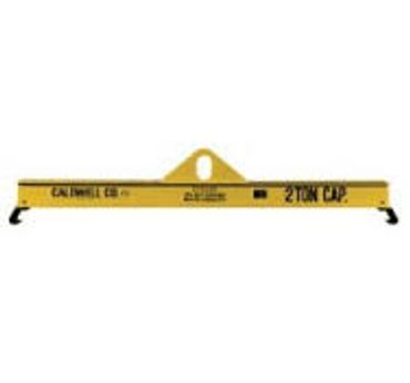 Yellow steel lifting beam with black hooks on each end.