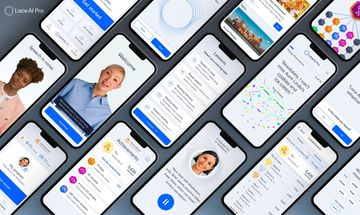 Multiple smartphones display various app interfaces with clean, modern designs.